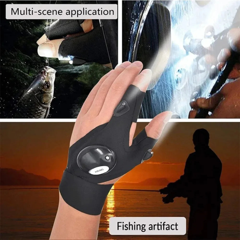 LED Cycling Gloves – Fingerless Gloves with Lights for Fishing, Outdoor & Sports