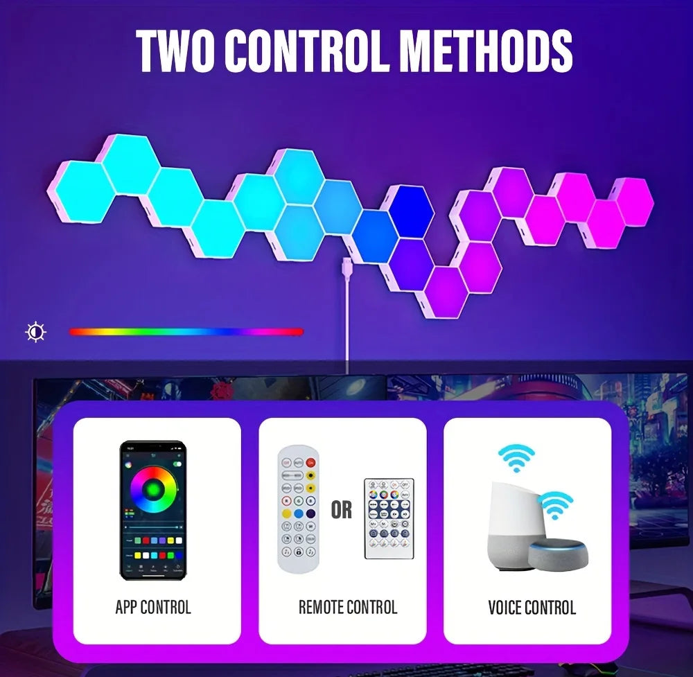 Hexagon LED Wall Lights RGB Panels with Music Sync App Control for Bedroom