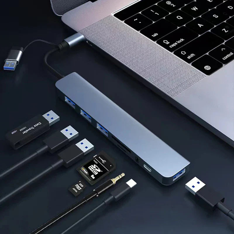 8-in-2 USB Type-C Hub Docking Station with Audio Jack Micro SD Adapter Converter
