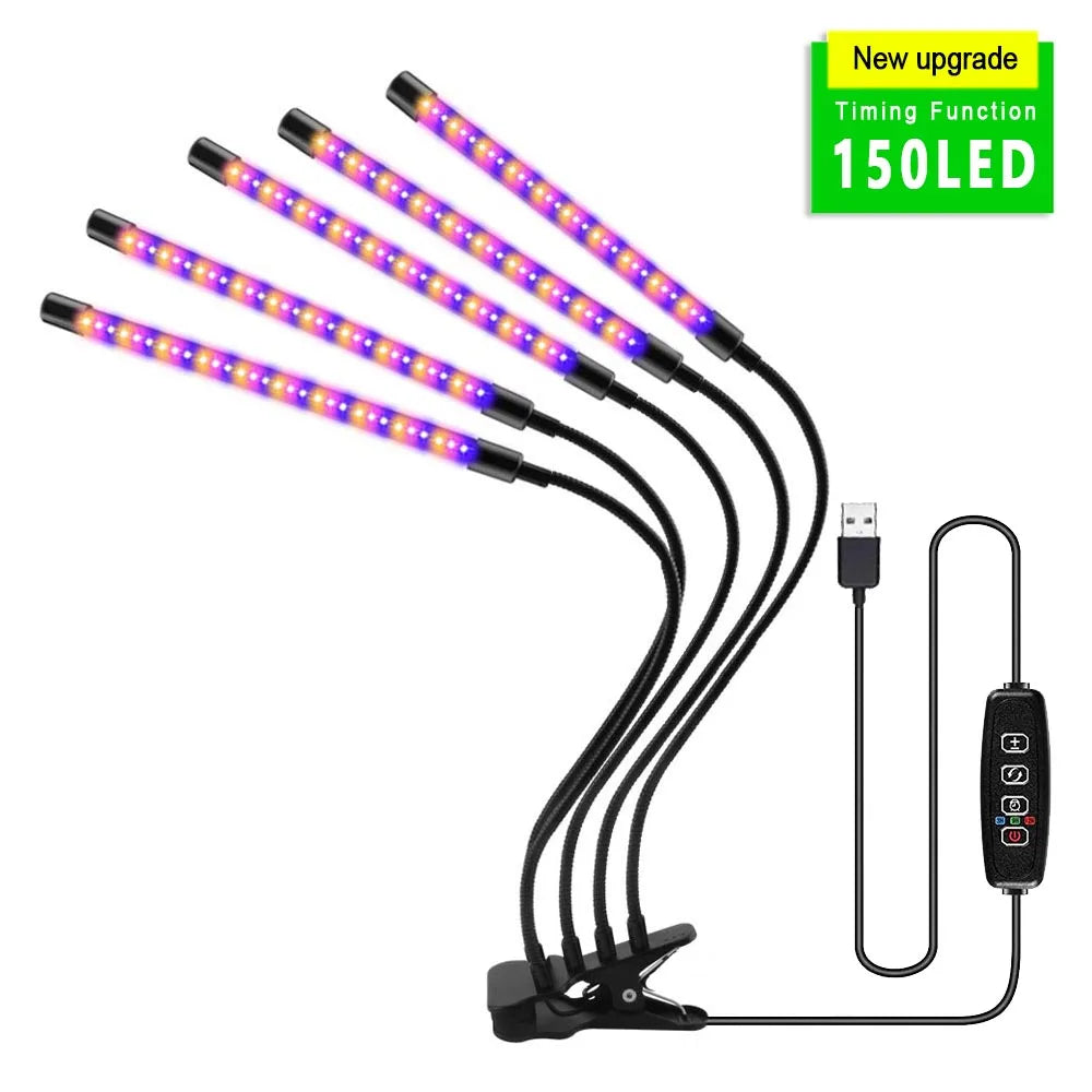 USB LED Grow Light Full Spectrum Clip Plant Lamp with Timer Control