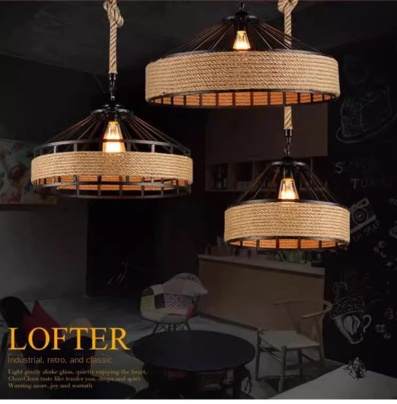 Industrial Vintage Pendant Lamp – Metal Twine Handwoven Chandelier Light