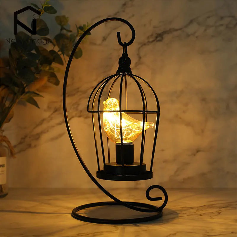 Birdcage Table Lamp Battery Operated Cordless Fairy Light Bird LED Home Decor