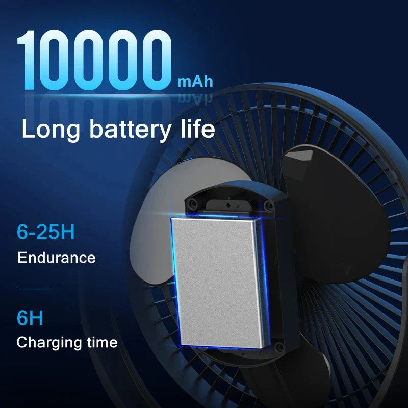 Clip On Fan 10000mAh USB Rechargeable 4-Speed 360° Rotation