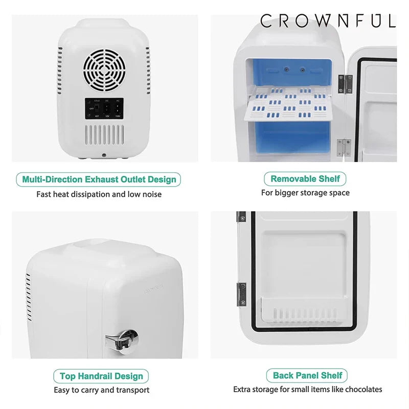 Crownful 4L Mini Fridge Portable Beauty Cooler Warmer Car Home Travel