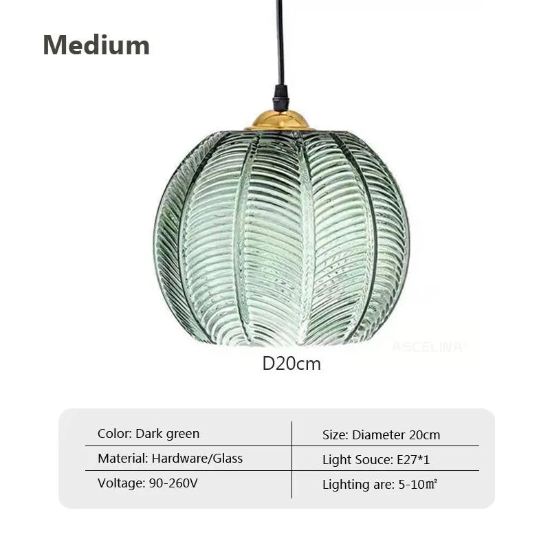 Modern Glass Pendant Light – Green Leaf Hanging Lamp for Bedroom & Living Room