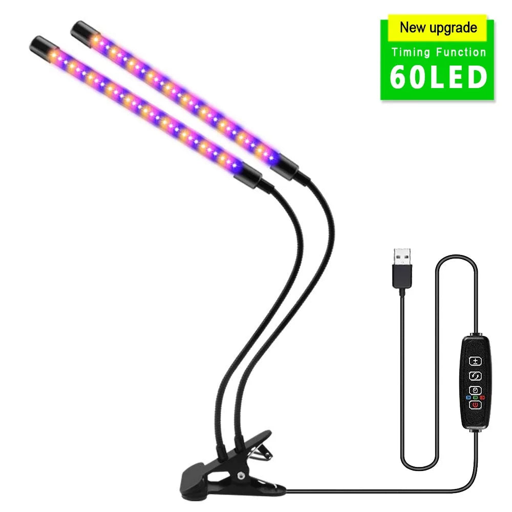 USB LED Grow Light Full Spectrum Clip Plant Lamp with Timer Control