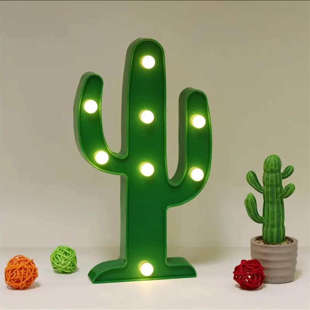 Cactus Night Light Battery Operated Mini Table Lamp Wall Mount Bedroom Decor