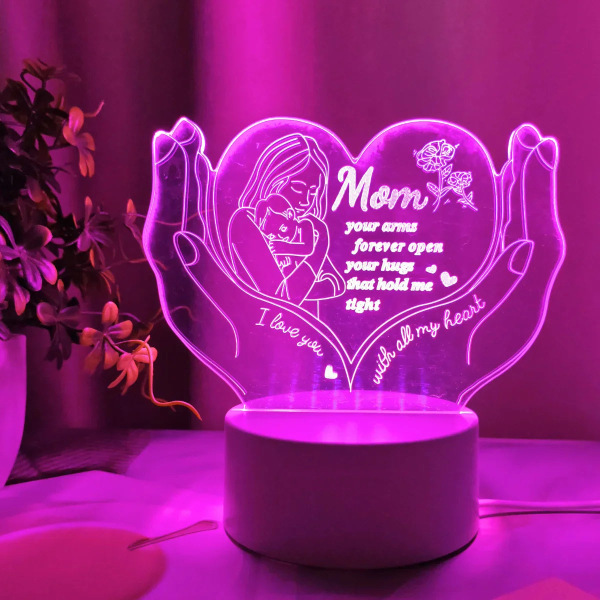 3D Heart Shaped Night Light – Creative LED Gift Lamp for Mom Mother’s Day