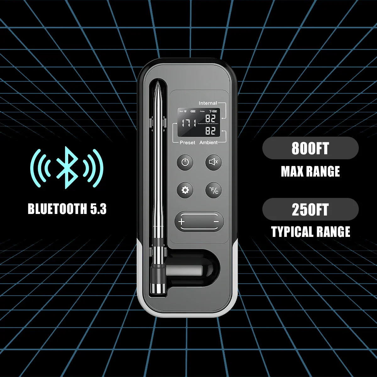 Smart Bluetooth BBQ Meat Thermometer Wireless Probe Grill Oven Alarm