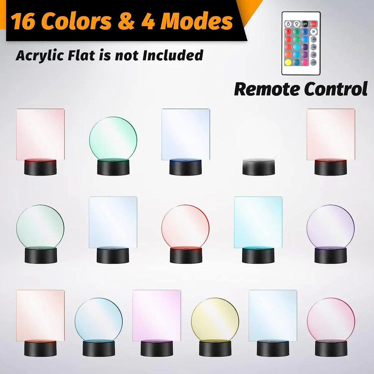 12 Pcs 3D LED Light Lamp Bases 16-Color Remote USB Stand for Acrylic Resin Glass