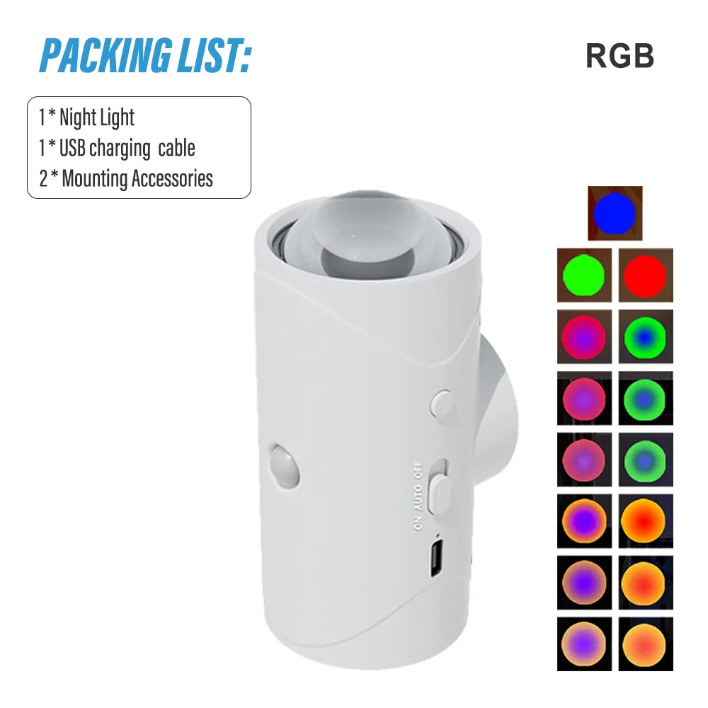 Motion Sensor RGB Night Light Magnetic Wireless Rechargeable LED Wall Sunset Lamp