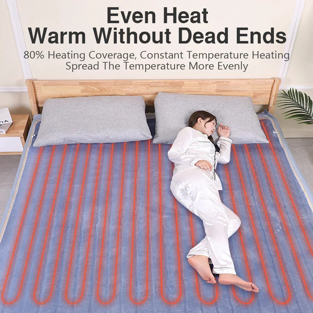 220V Electric Blanket Flannel Heated Mattress Pad Thermostat Auto Shut Off
