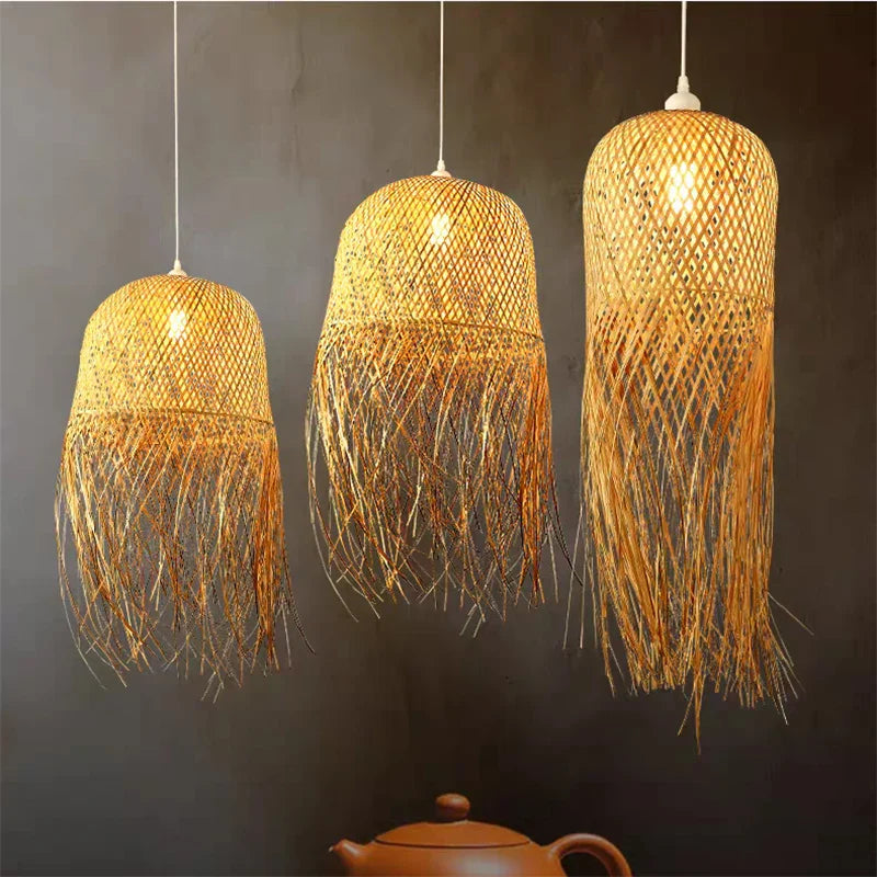 Bamboo Woven Pendant Light Handwoven Chandelier E27 Restaurant Home Decor