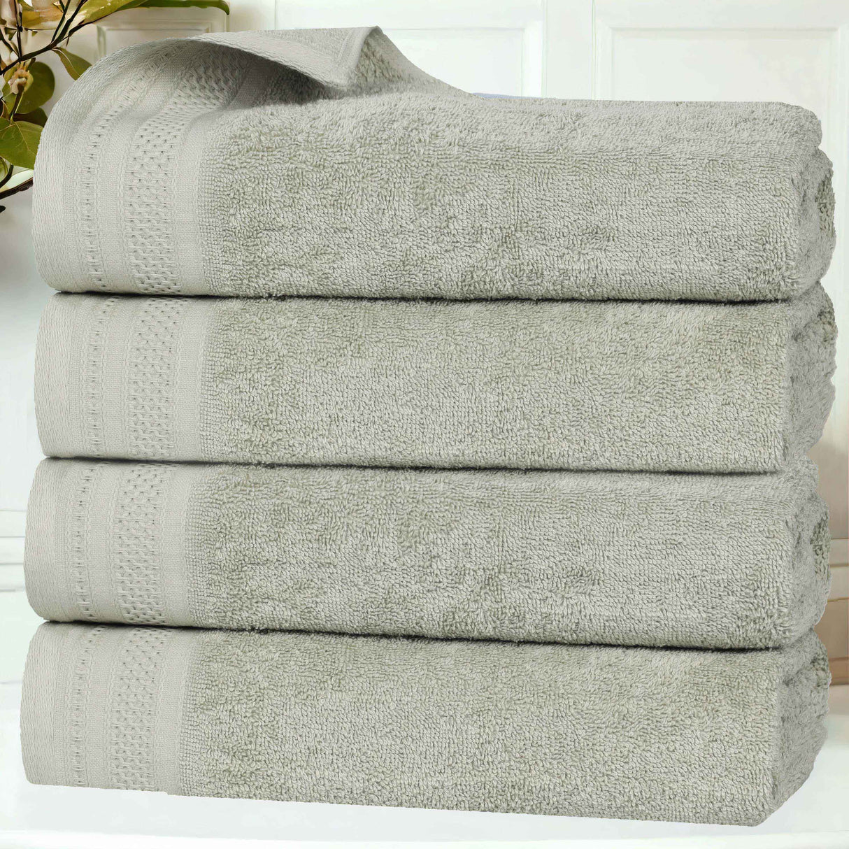 Honeycomb Textured Waffle Border Cotton Bath Towels, Set of 4 - Bath Towel by Superior Brand