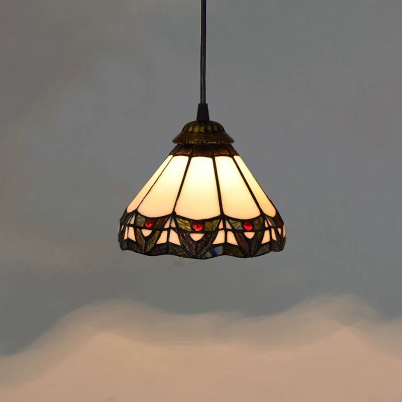 European Stained Glass Pendant Light 20cm Hanging Lamp Dining Bedroom Decor