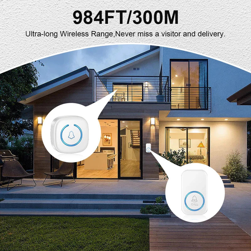 Wireless Smart Doorbell 300M Range Plug In 60 Melodies Welcome Chime