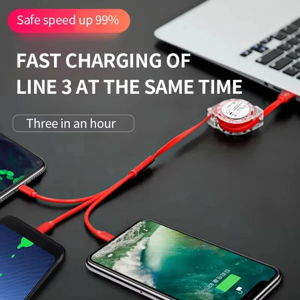 3-in-1 USB Cable – Fast Charging iPhone, Type-C & Micro USB for Android Devices
