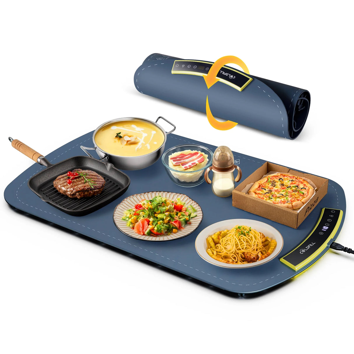 Electric Food Warming Tray Foldable Fast Heating Mat 8 Temp Portable Warmer