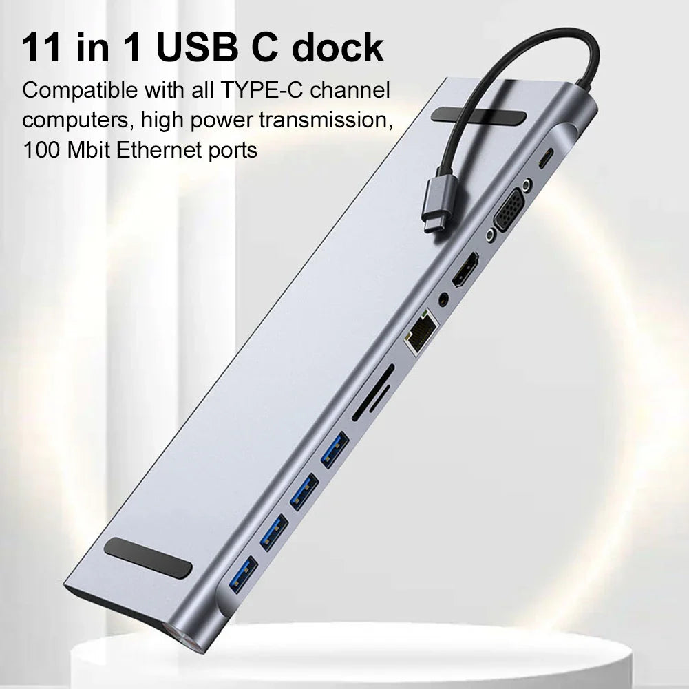 11 in 1 USB C Docking Station 4K HDMI VGA Ethernet 100W PD Hub for Laptop