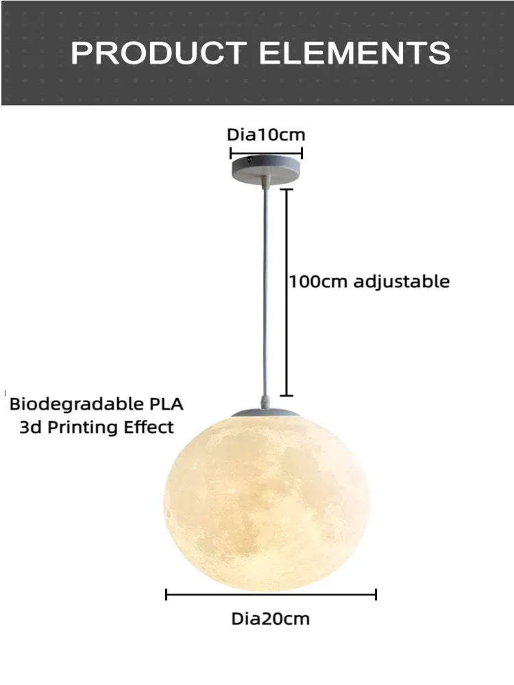 Moon Pendant Light LED Hanging Lamp E27 Modern Chandelier Bedroom Living Room