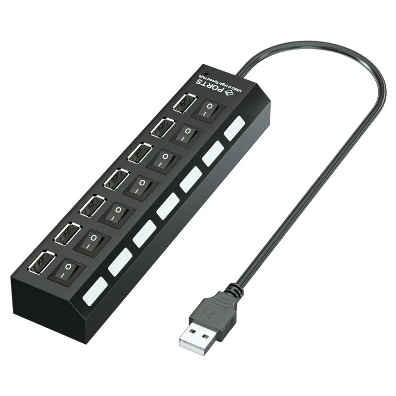 7 Port USB Hub with Switch Powered USB Splitter for PC Laptop MacBook