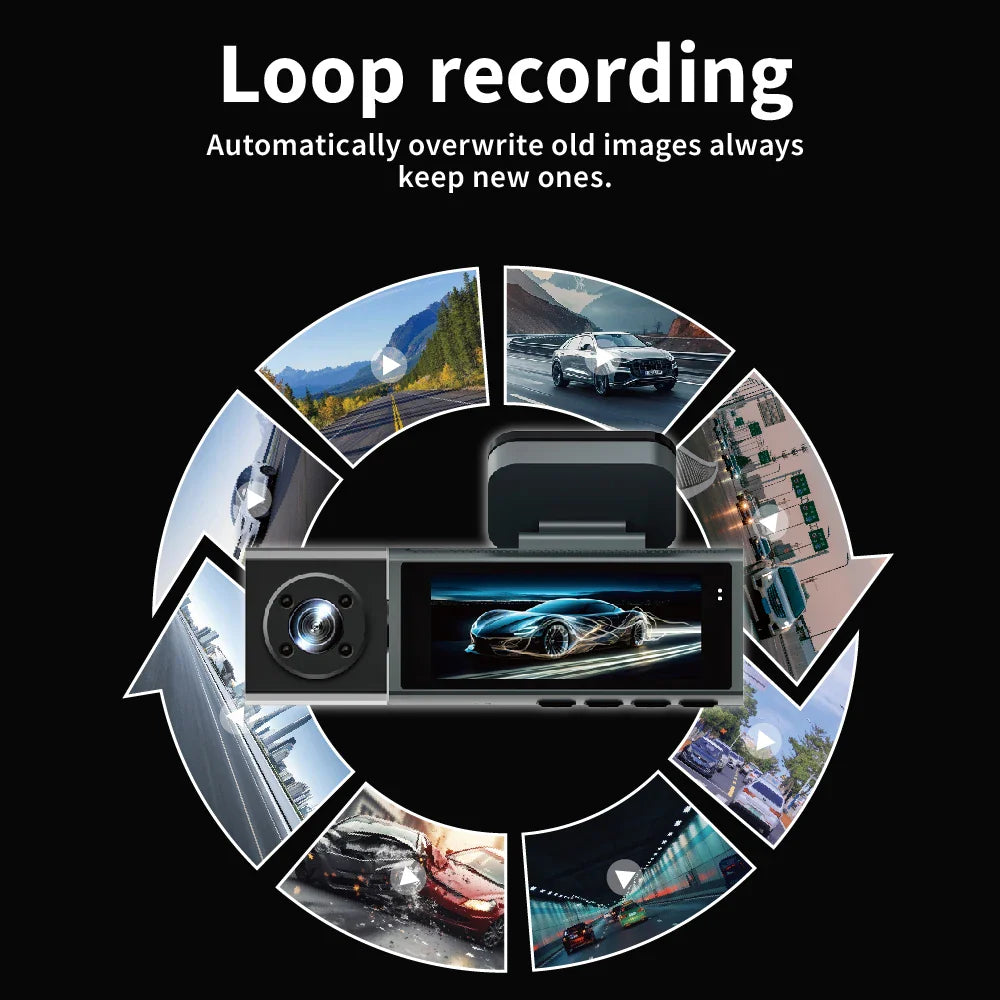 1080P WiFi Dash Cam 3-Way Front Inside Rear Car DVR Night Vision G-Sensor Loop