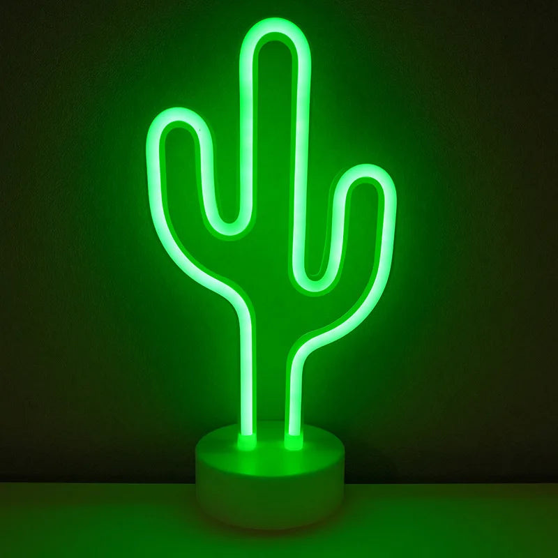Neon Night Light USB Battery Table Lamp Flamingo Cactus Room Decor for Bedroom