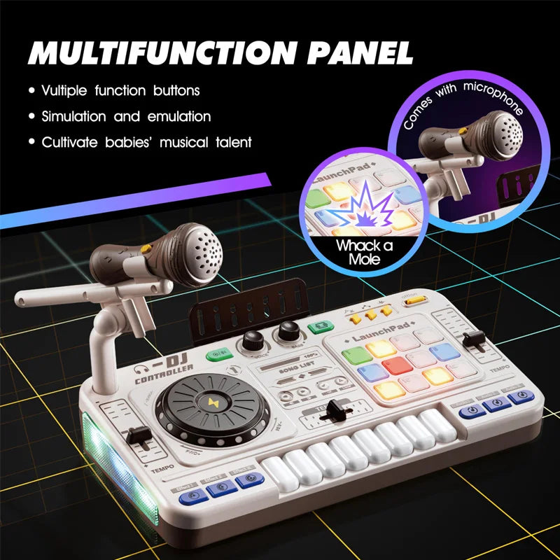 Kids DJ Mixer Music Toy with Microphone Educational Musical Playset