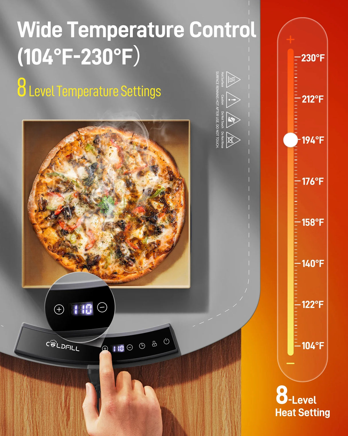 Electric Food Warming Tray Foldable Fast Heating Mat 8 Temp Portable Warmer