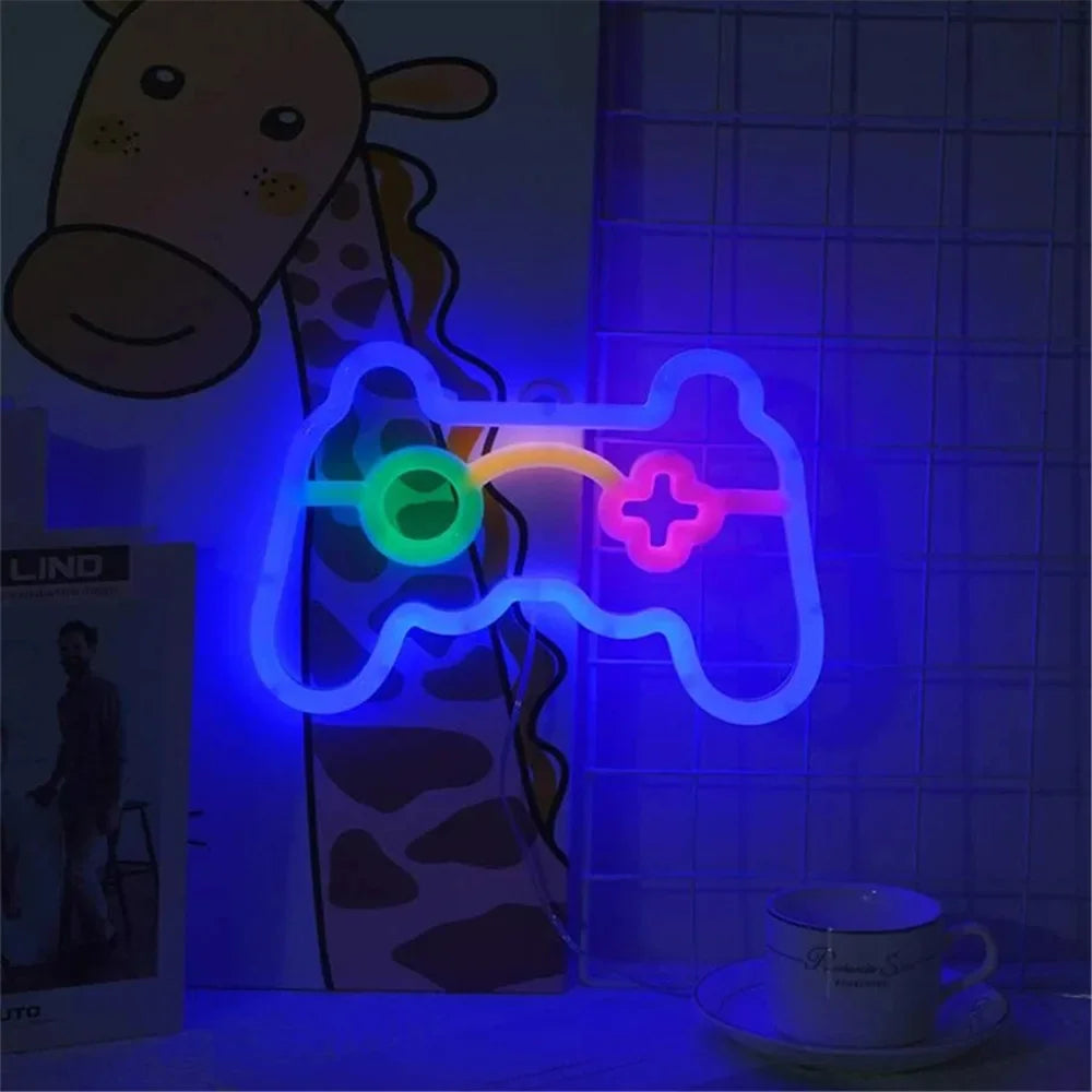 Gamepad Neon Sign Blue LED Gamer Room Wall Light Gaming Decor Night Lamp