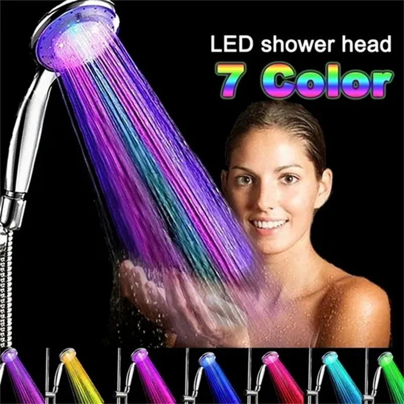 7-Color LED Rainfall Shower Head Water Saving Bathroom Replacement Sprayer