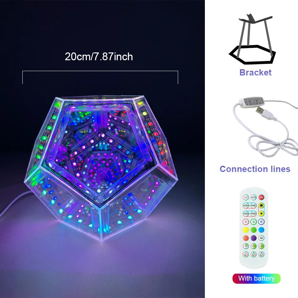 LED RGB Dodecahedron Night Light Geometric Colorful Space Lamp Home Decor Gift