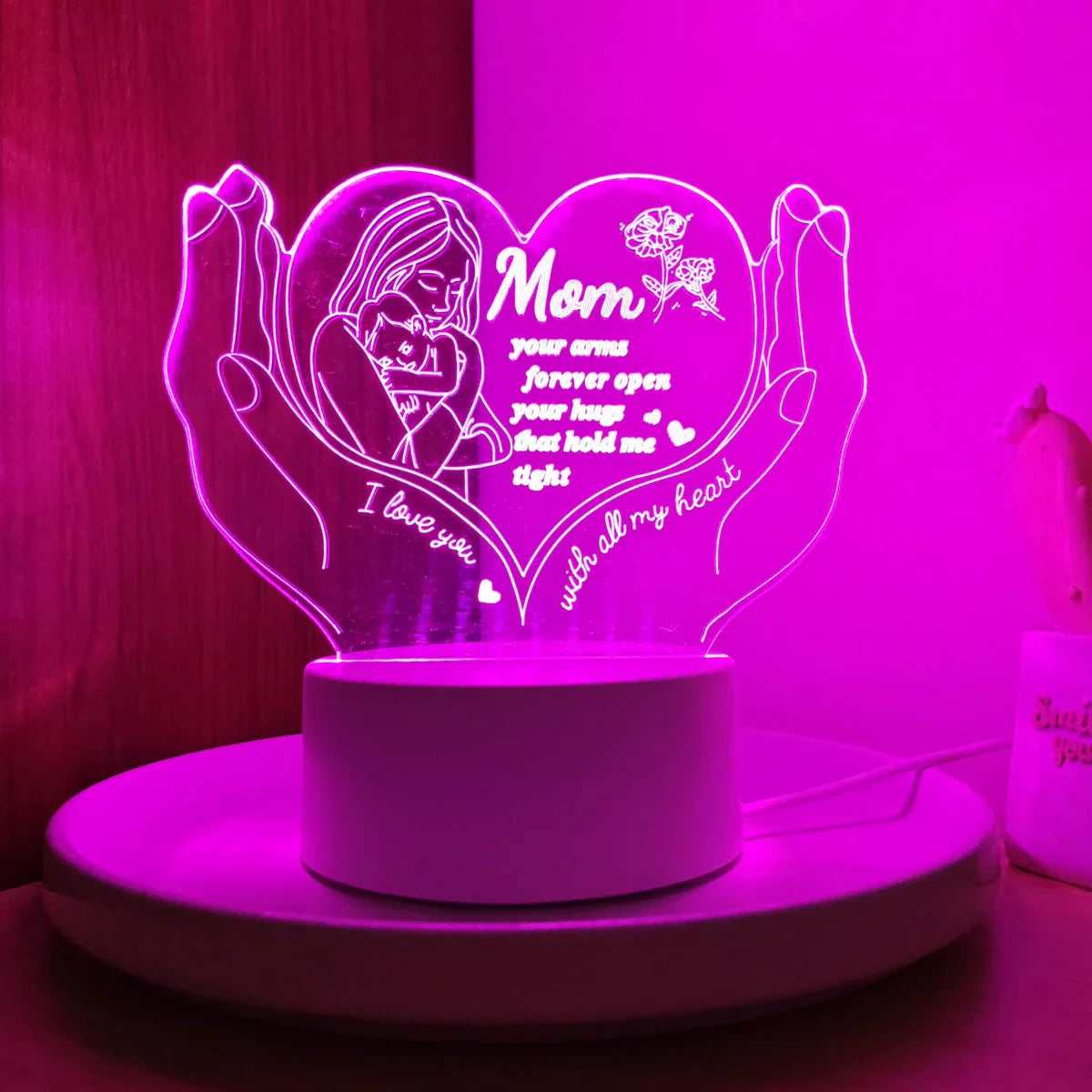 3D Heart Shaped Night Light – Creative LED Gift Lamp for Mom Mother’s Day