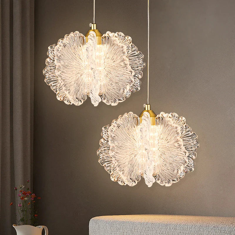 Nordic French Cream Chandelier Acrylic Flower Pendant Light Bedroom Dining Lamp
