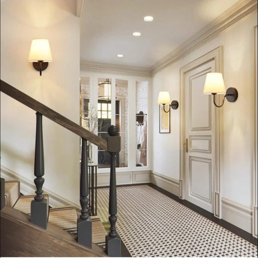 Modern Fabric Wall Lamp – Retro E27 Bedside Sconce Light for Bedroom & Living Room