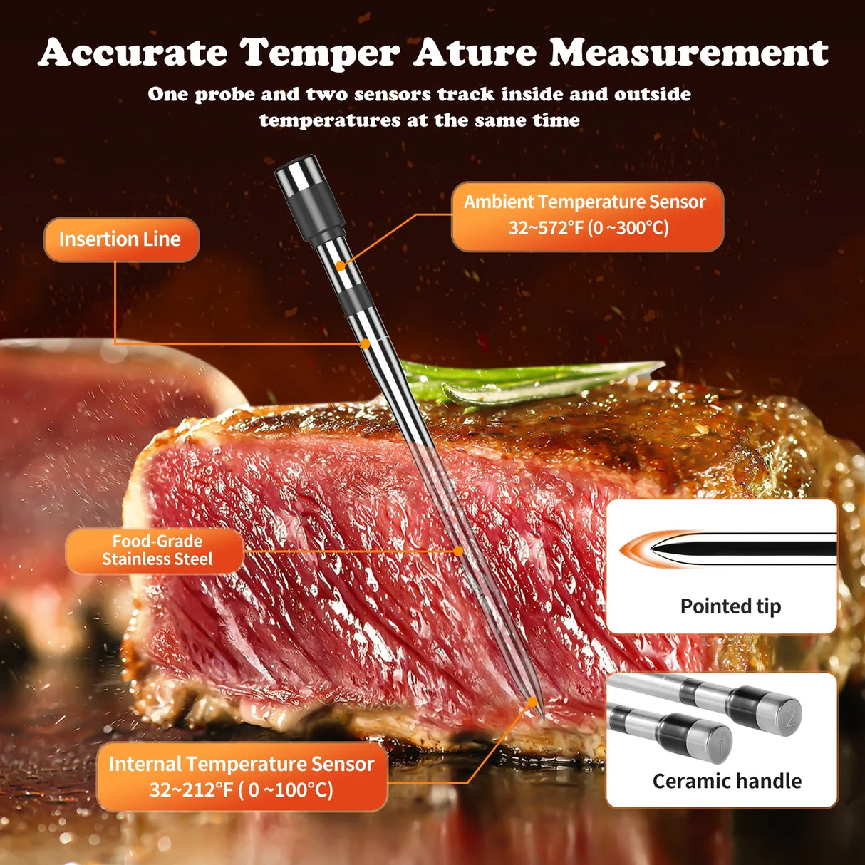 Wireless Meat Thermometer Multi Sensor Digital BBQ Grill Oven Long Range