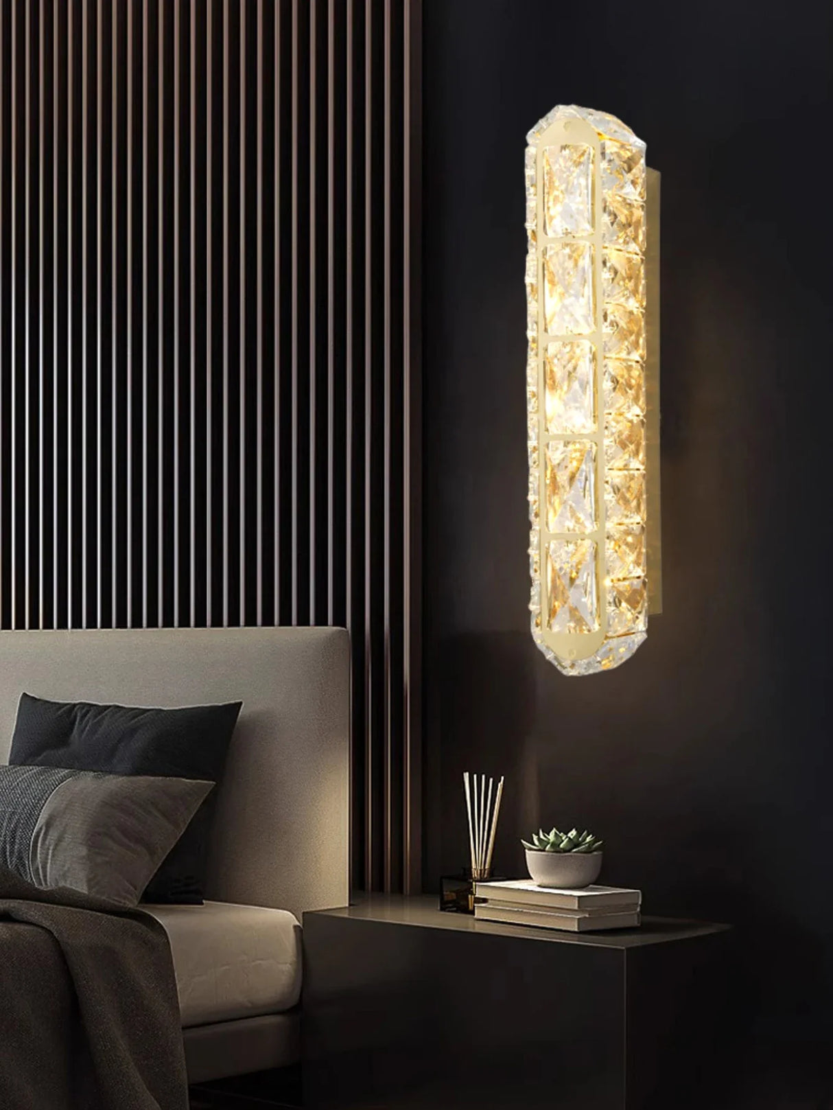 Crystal Strip Wall Sconce Gold Silver LED Living Room Bedside Corridor Light