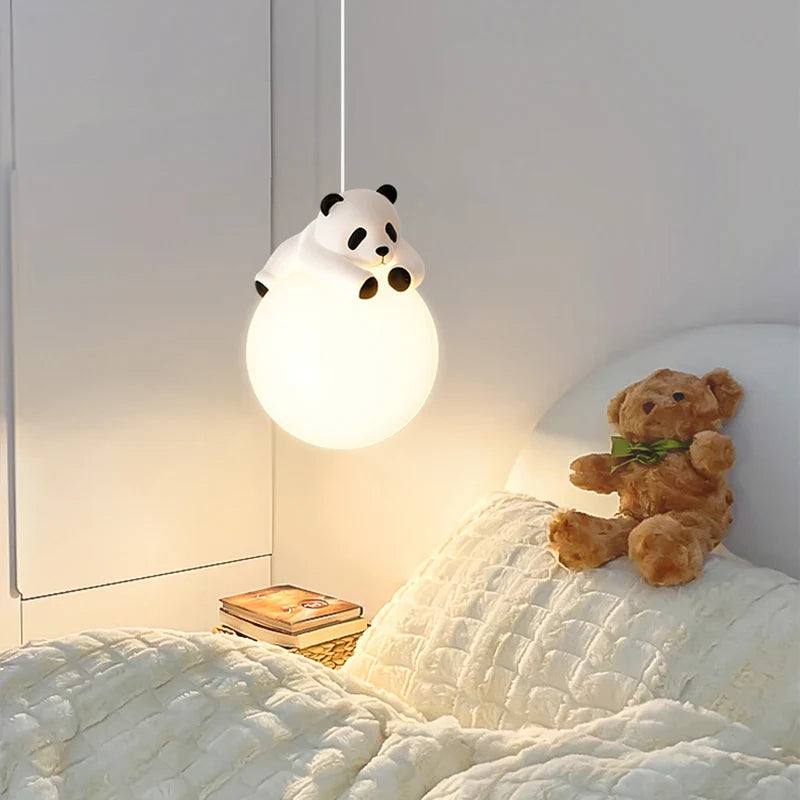 Resin Panda Pendant Light Modern Minimalist LED Lamp Kids Bedroom Ceiling Light
