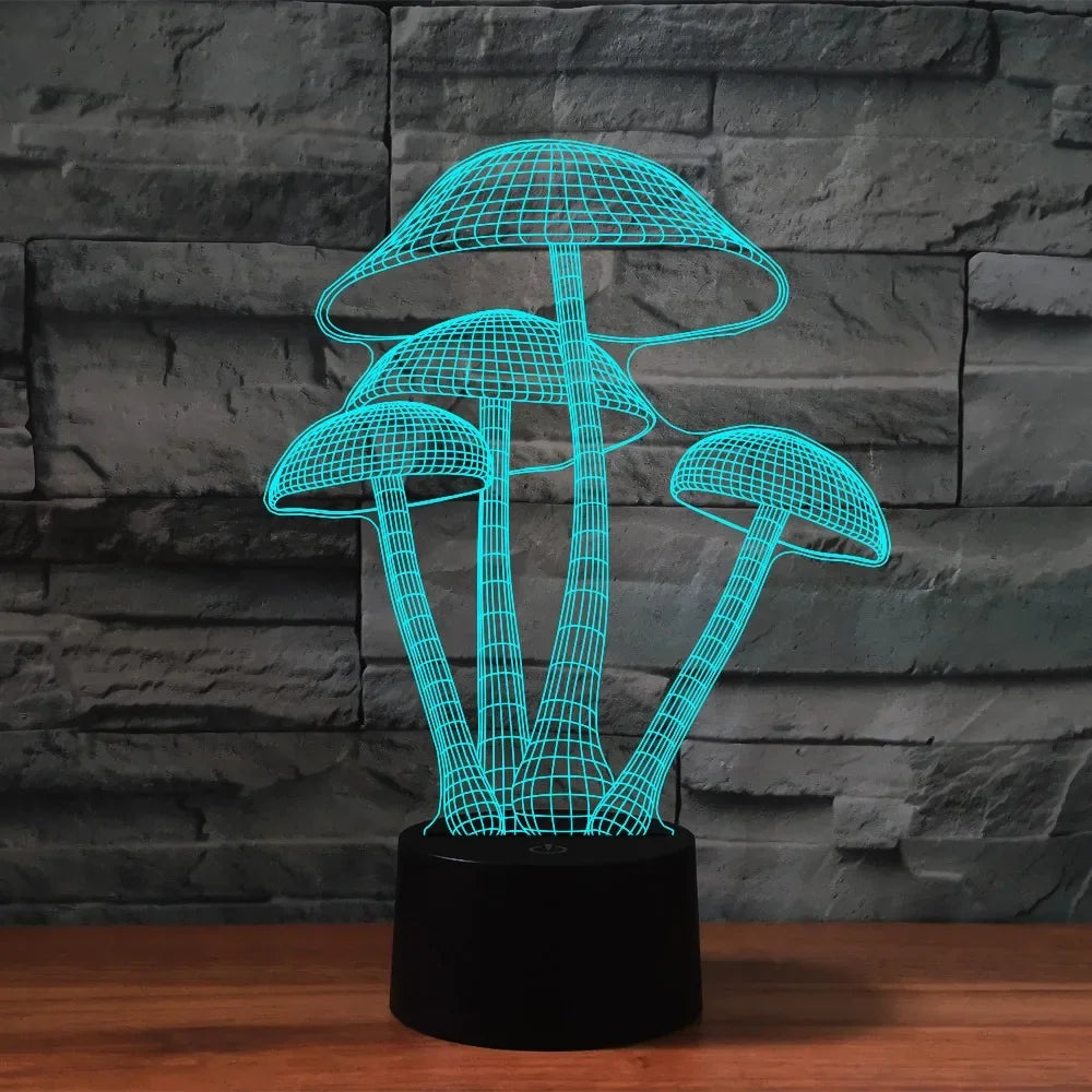 Mushroom 3D LED Night Light for Kids Bedroom Color Changing Illusion Bedside Lamp