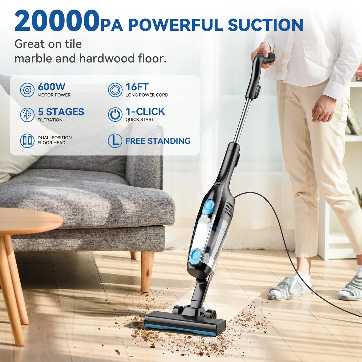 Corded Handheld Vacuum Cleaner 16KPa Powerful Suction for Car Hard Floor