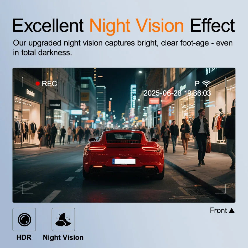 4K Dash Cam 2Inch UHD Front Rear Car DVR WiFi APP Control Night Vision 2Channel