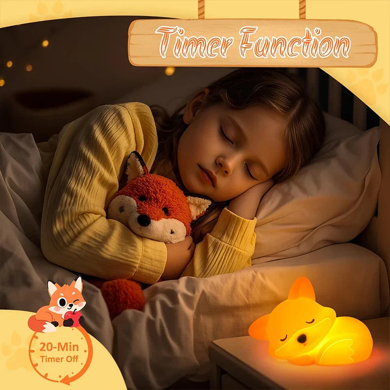 Fox Night Light Squishy LED Nursery Lamp Dimmable USB Rechargeable Baby Nightlight