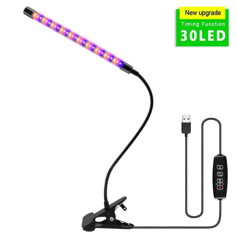USB LED Grow Light Full Spectrum Clip Plant Lamp with Timer Control
