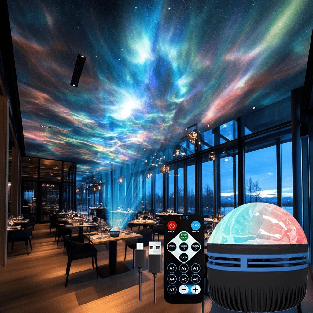 Aurora Starry Sky Projector LED Night Light 7 Color Remote USB Auto Rotate Lamp
