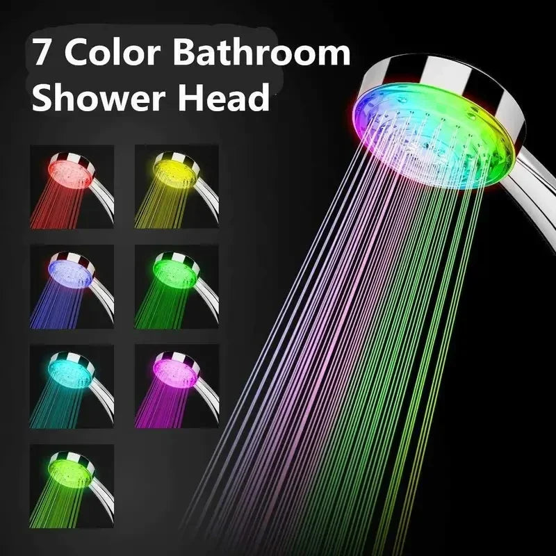 7-Color LED Rainfall Shower Head Water Saving Bathroom Replacement Sprayer