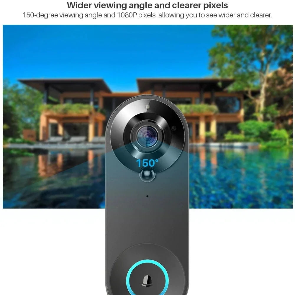 1080P Smart Video Doorbell WiFi Camera PIR Motion Detection Two Way Audio