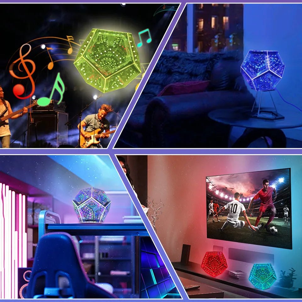 LED RGB Dodecahedron Night Light Geometric Colorful Space Lamp Home Decor Gift
