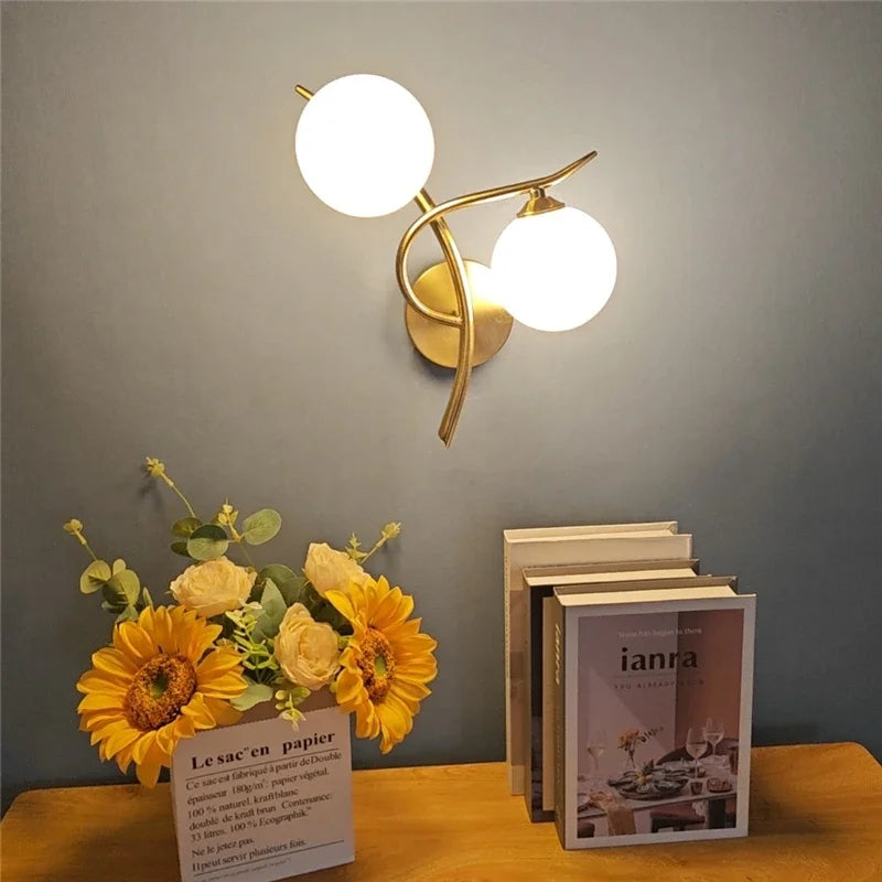 Nordic Modern LED Iron Wall Lamp Bedroom Bedside Corridor Glass Ball G9 Light