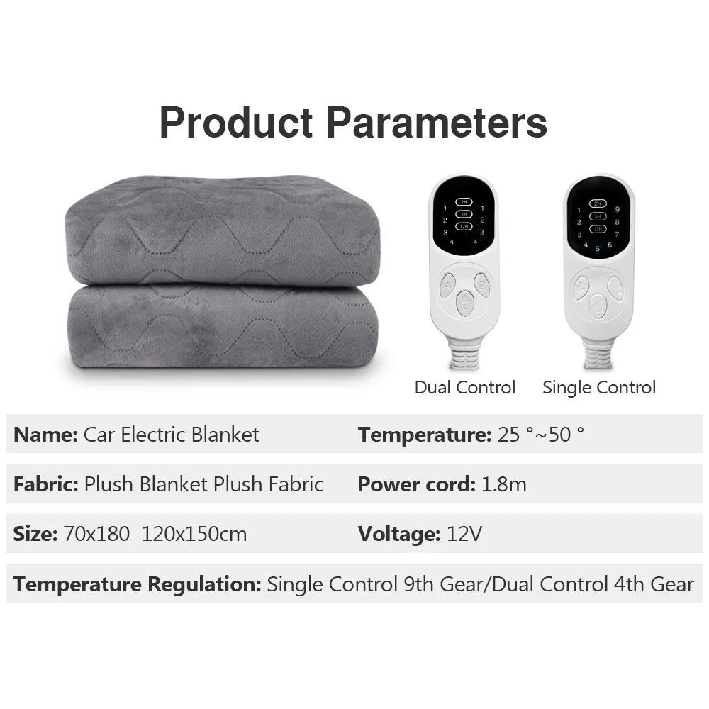 12V Heated Electric Blanket Plush Travel Heating Mat for Car RV SUV Winter