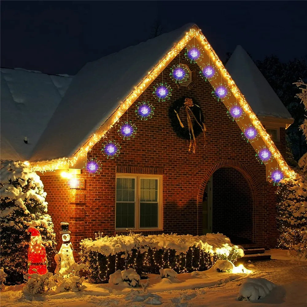 LED Firework Fairy Lights Copper Wire Starburst 8 Modes Remote Outdoor Decor